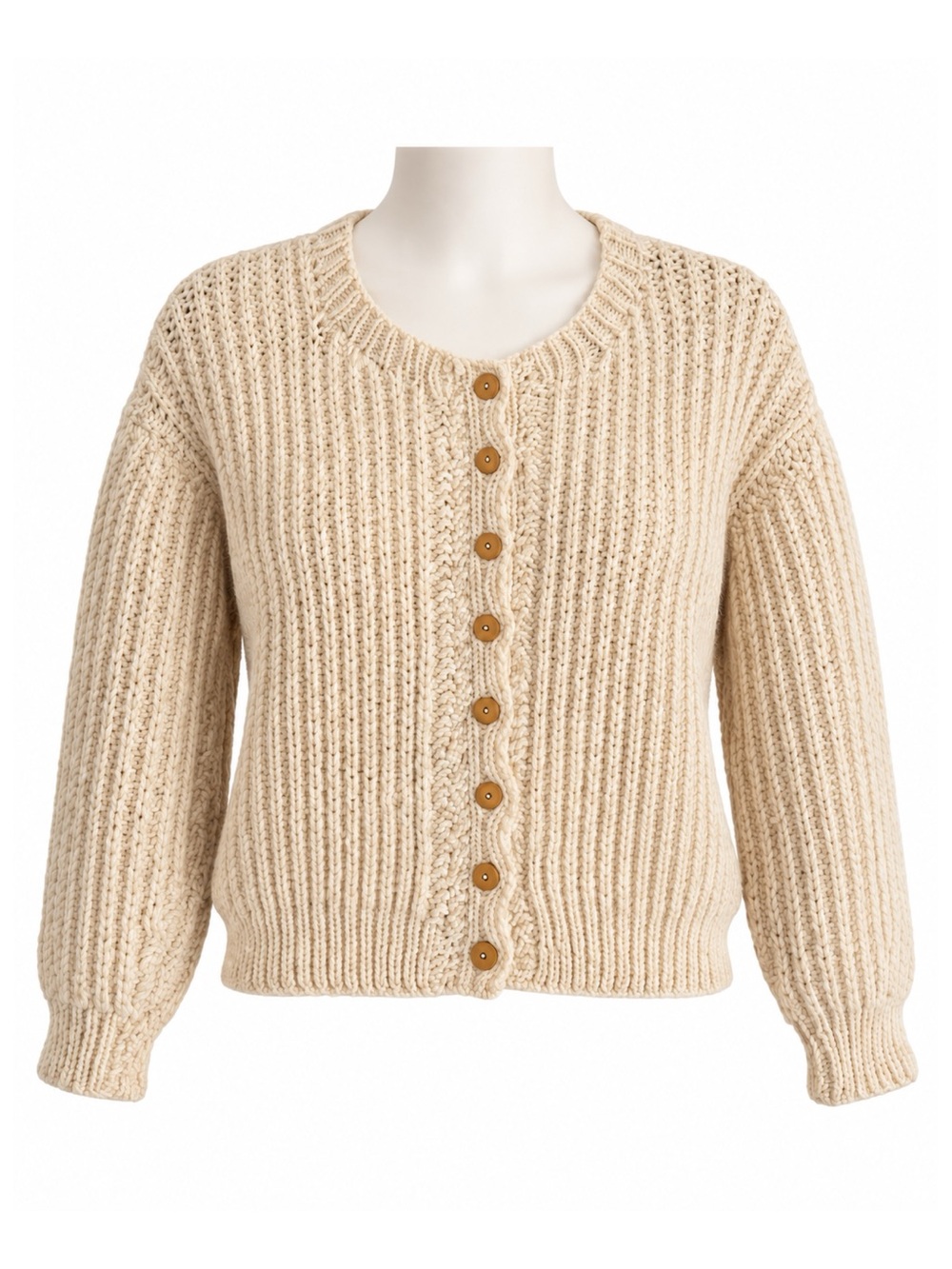 Size L Handmade Women’s Cream Chunky Knit Button Cardigan Sweater